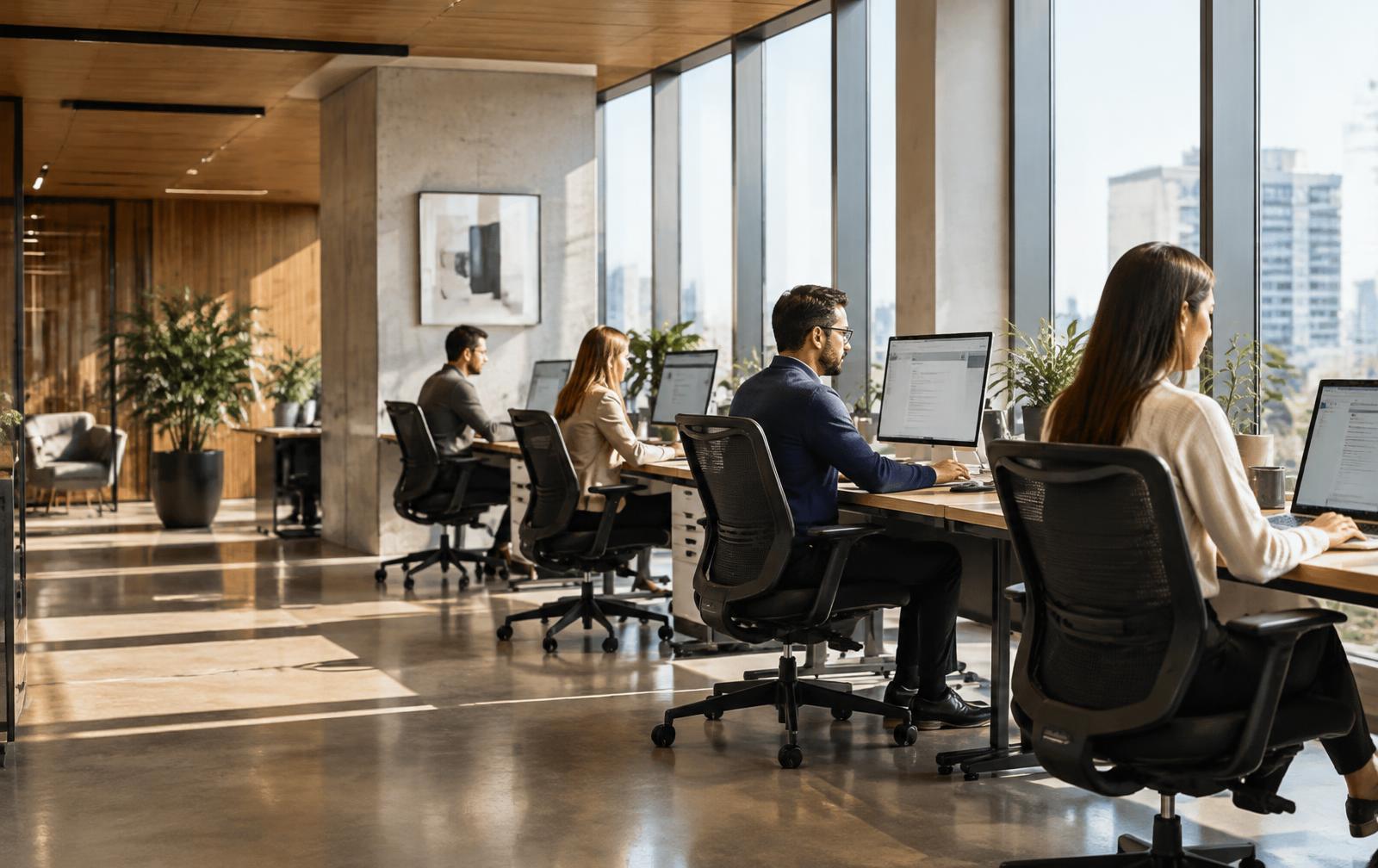 Escritório corporativo com cadeiras ergonômicas